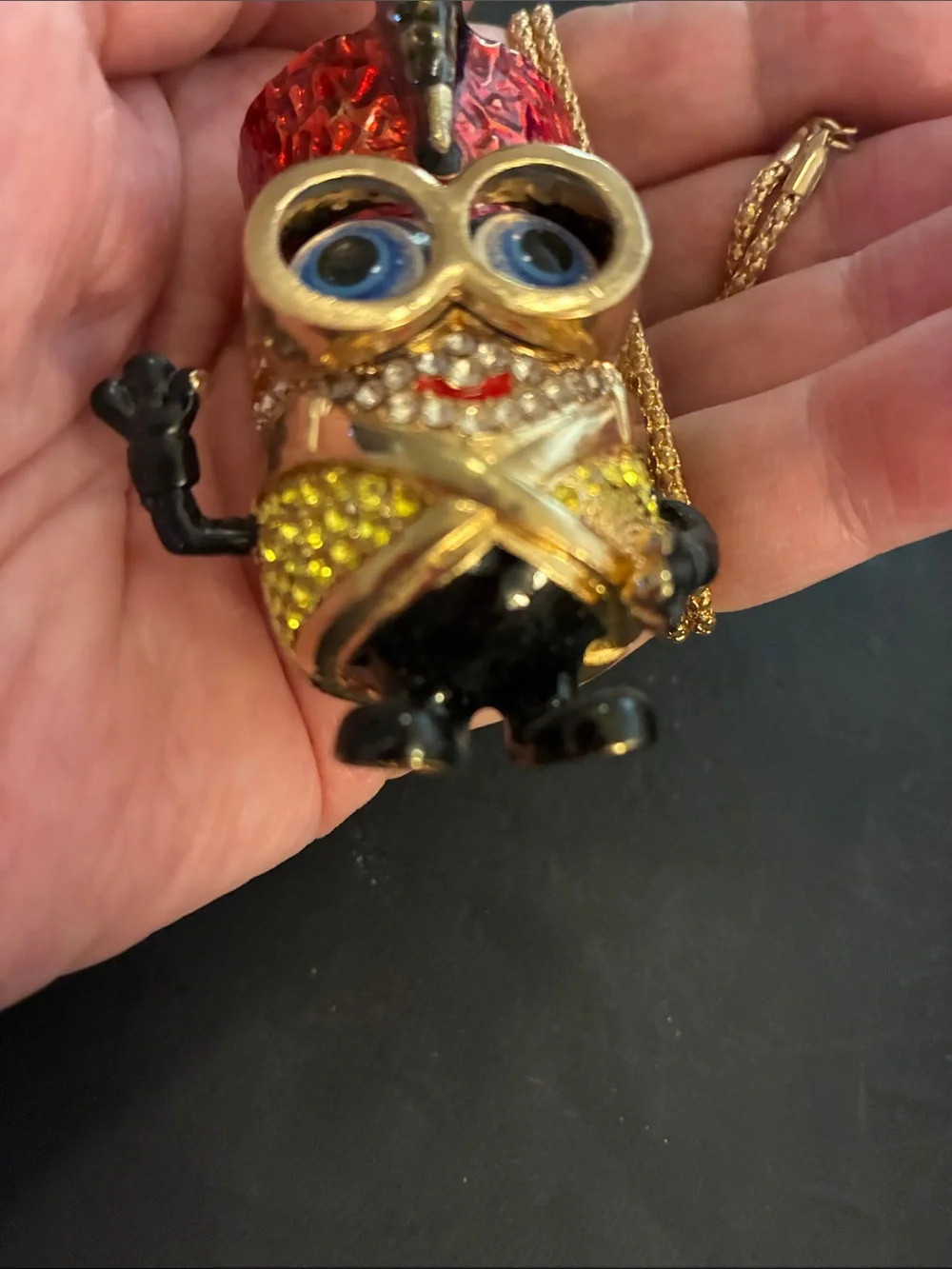 Novelty Minion Pendant Necklace - Red, Gold, Black NWOT